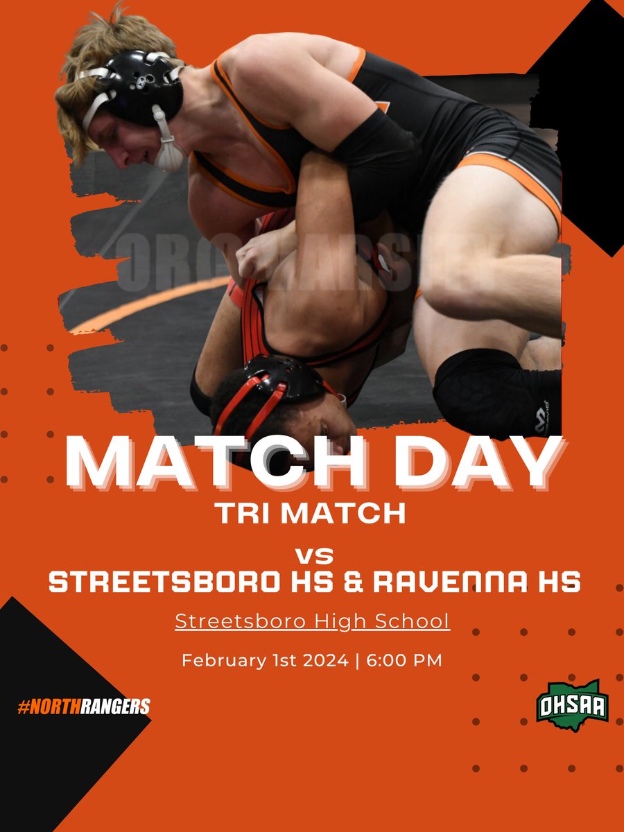 ENorthwrestling's tweet photo. MATCH DAY! Rangers back on the road as we wrestle Streetsboro and Ravenna this evening! Wrestling begins at 6pm! Come out and support your North Wrestling Team!

#GoRangers https://t.co/1UmPWPGQb6