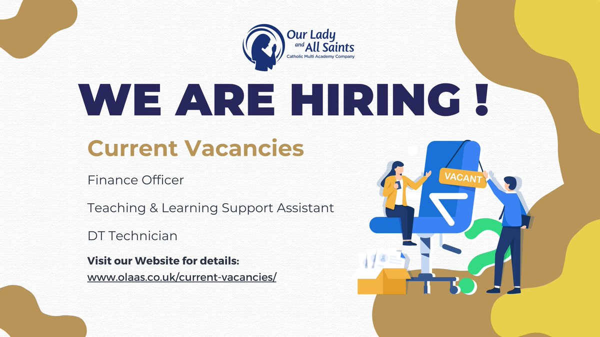 Please visit our website for our current vacancies: olaas.co.uk/current-vacanc… #CatholicEducation #Recruitment #TLSA #FinanceOfficer #Technician