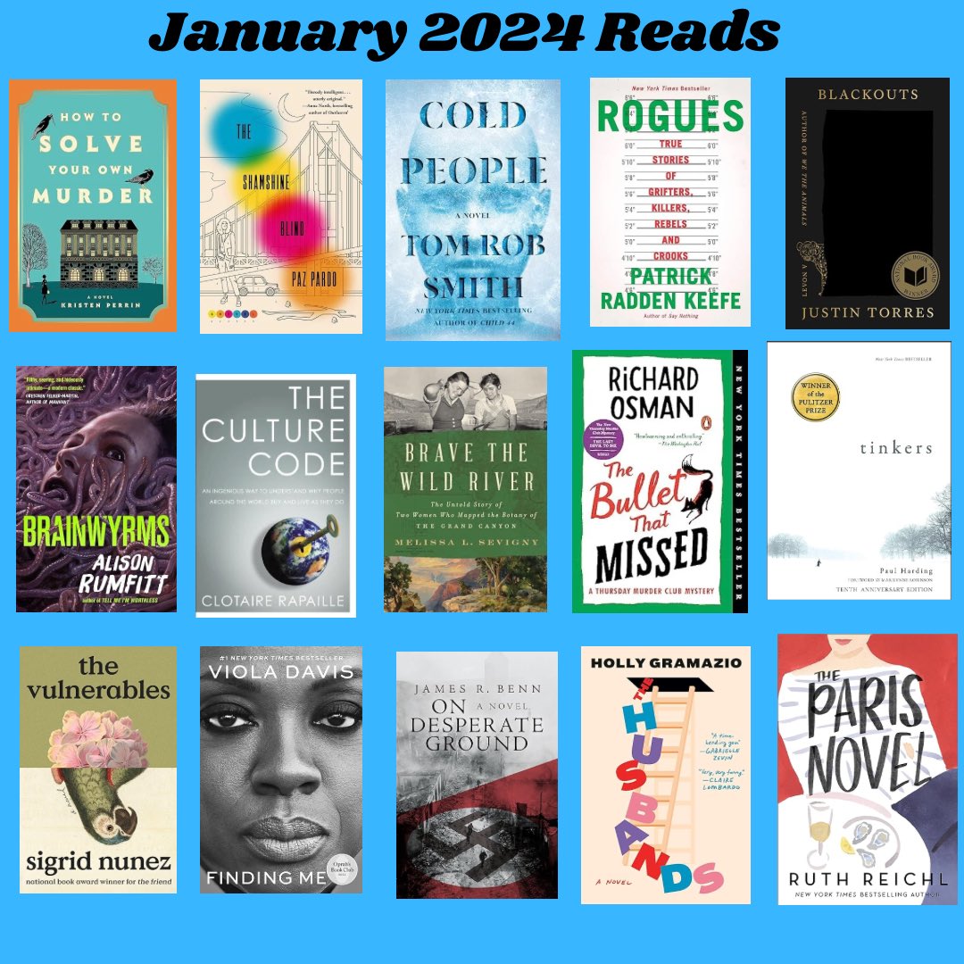 January recap—Favorites: THE HUSBANDS by Holly Gramazio (current release date April 2, 2024) THE VULNERABLES by Sigrid Nunez THE BULLET THAT MISSED by Richard Osman