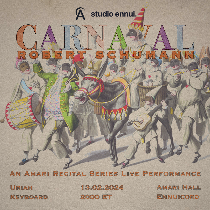 StudioEnnui's tweet photo. On Feb. 13, in celebration of the pre-Lenten season, the Amari Recital Series returns with a live performance of Carnaval, Schumann's romantic musical portrayal of masked revelers at Carnival. As always, a huge thank you to @amaridotgg for supporting the arts on @hedera!

#HBAR https://t.co/21oi8P1IzU