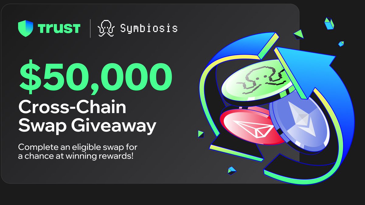 We've teamed up with #Symbiosis for an epic $50,000 X-chain swap giveaway! 🚀 Entry 1: 10 winners 💙 Like & RT 💙 Follow @TrustWallet @symbiosis_fi Entry 2: 850+ winners 💙 Swap $10+ value on Symbiosis, using #TrustWallet