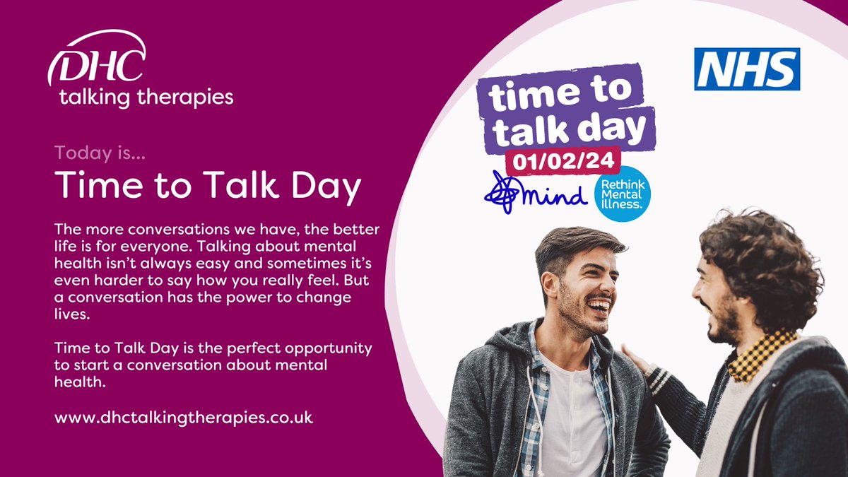 DHCTTherapies's tweet image. Time to Talk Day is the perfect opportunity to start a conversation about #MentalHealth
Sometimes it’s hard but opening up to someone or referring yourself to a free, confidential service like ours could be life changing: dhctalkingtherapies.co.uk
#TimeToTalk #Surrey #NHS #TalkToUs