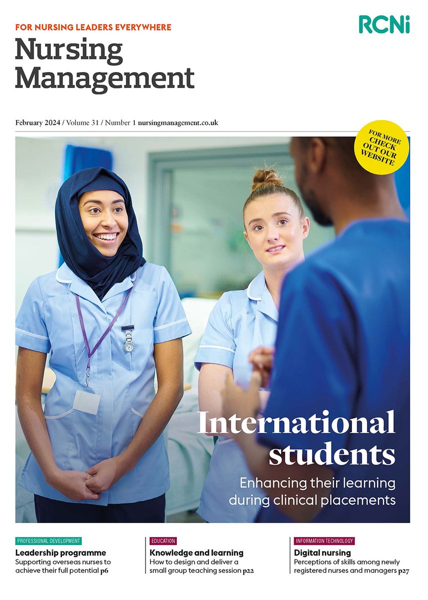 February Nursing Management is out! rcni.com/nursing-manage… with articles on digital nursing, leadership, small group teaching sessions, international nursing students and more! 

@McIntoshNichole