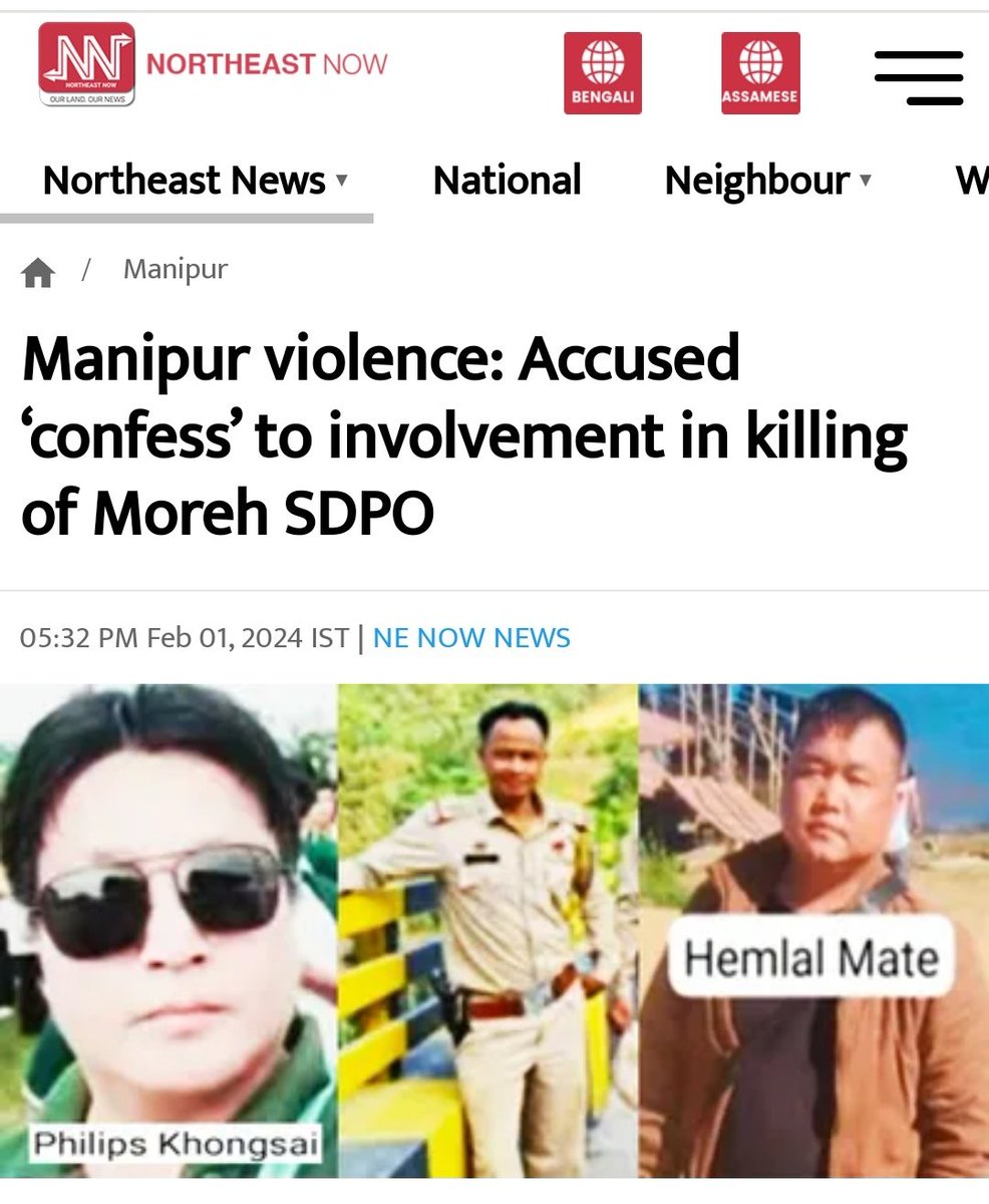 #KukiLiesXposed &amp; confirmed:

#KukiMilitants Philip Khongsai &amp; Hemkholal Mate finally CONFESSED the killing of Anand, SDPO Moreh #Manipur.

What next?

m.nenow.in/article/manipu…

#ManipurFightsBack
#KukiWarCrimes 
#Kuki_ZoEngineeredViolence