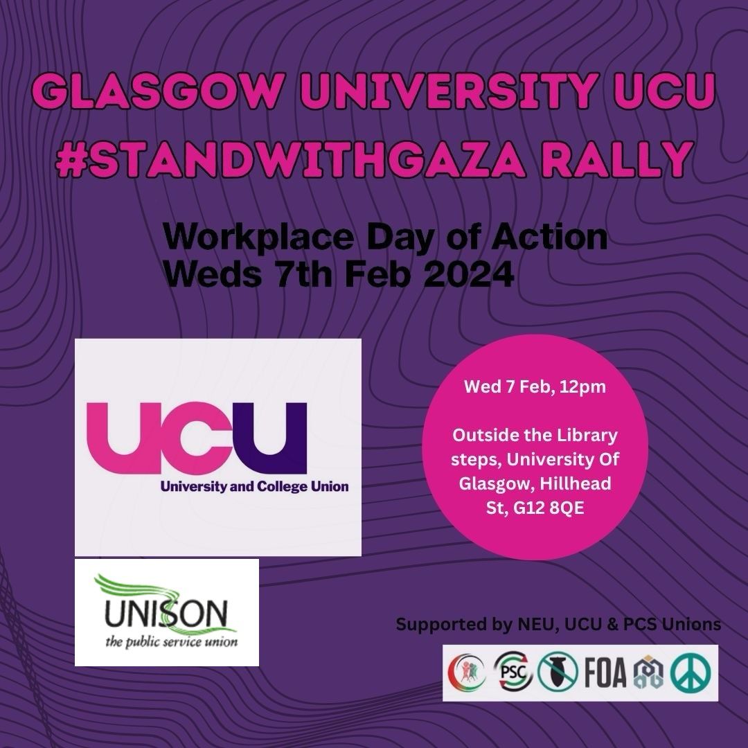 Come along to the #StandwithGaza rally on campus next week - Wednesday, 7 February 2024, at 12noon outside the University Library.