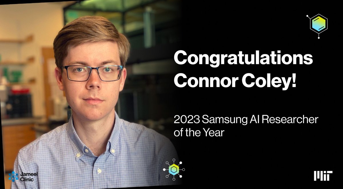 Congratulations to @cwcoley on being named @Samsung AI Researcher of the Year for having 'pushed the boundaries of molecular/material design using advanced AI technologies and also along the way made contributions to AI itself.' sait.samsung.co.kr/saithome/event…
