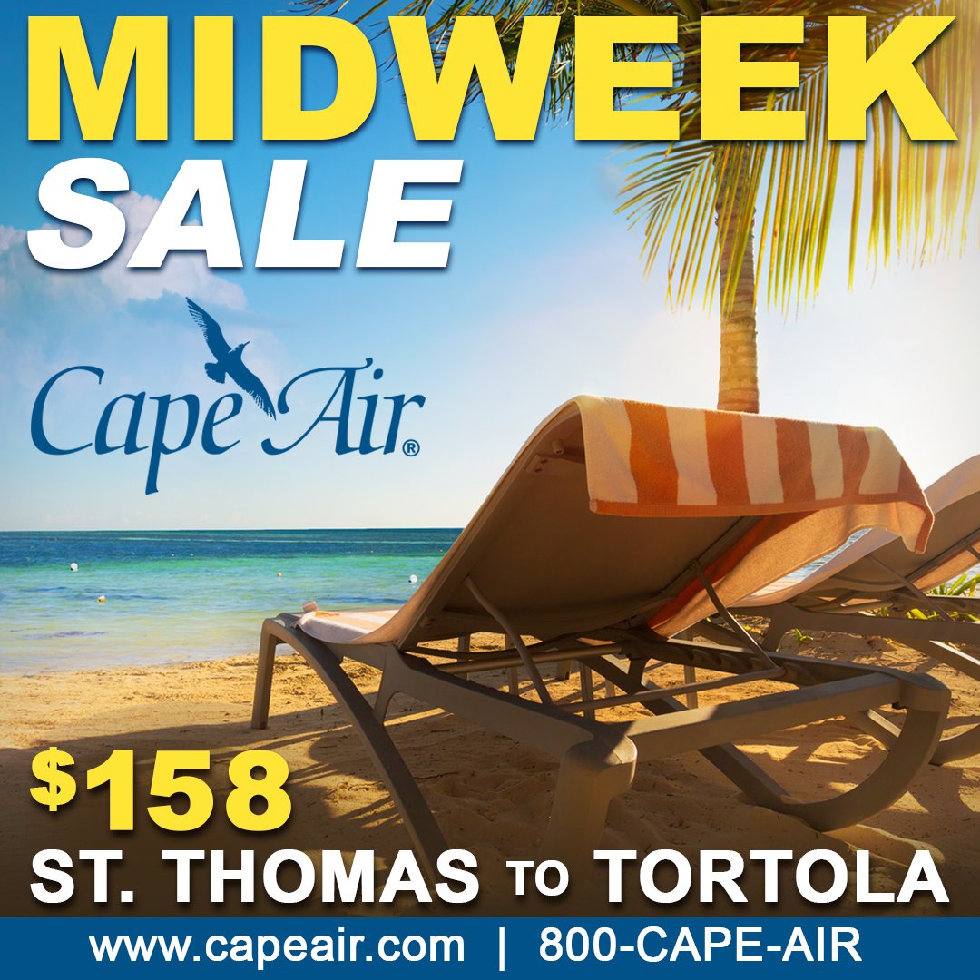 Happy hump day! We can't think of anything better to do in the middle of the week then take a mini vacay. Travel from St. Thomas to Tortola on Tuesday or Wednesday with fares starting at $158. Limited capacity. Subject to seat availability limitations. . . . . #flycapeair
