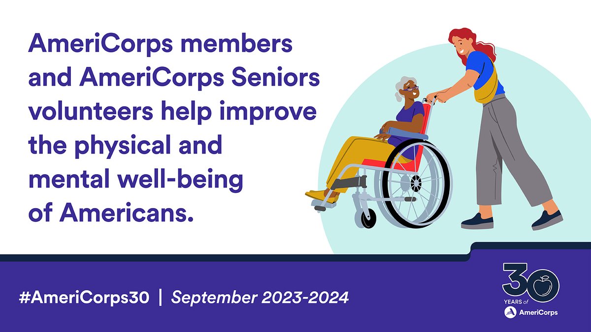 .@AmeriCorps members and @AmeriCorpsSr volunteers serve to improve our communities’ health, food security, and more. Follow @AmeriCorps to find out how those wearing the 🅰️ ensure healthy futures for our nation and themselves, too. #AmeriCorps30