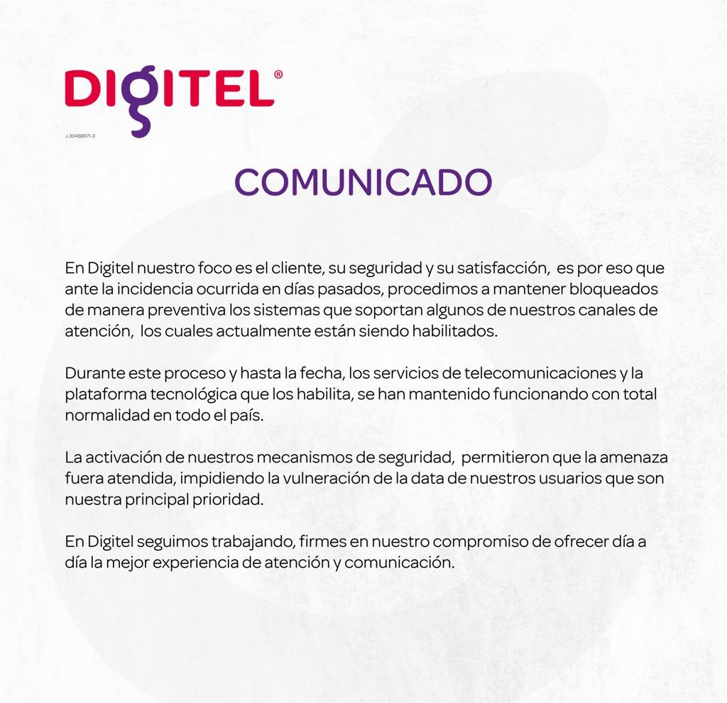 Reporte Ya on X: "#1Feb #Digitel @Naldoxx: Comunicado oficial de Digitel  sobre la vulneración de sus servidores: https://t.co/mw8QpQ3RUp" / X