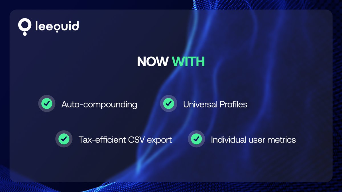 💧LEEQUID is now reopen💧

We'd like to thank the <a href="/lukso_io/">LUKSO</a> community for your patience and trust 🥂

We also integrated a new set of features representing a major UX improvement for our users - check them out below 👇