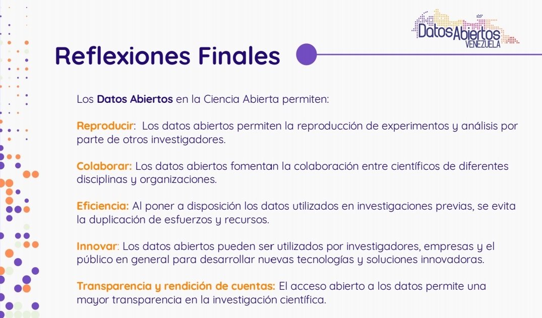 La ciencia abierta (CA) es la concepción y práctica de manera que otros puedan colaborar y contribuir, donde los datos de la investigación, las notas de laboratorio y otros procesos de investigación estén disponibles gratuitamente, bajo términos que permiten la reutilización,