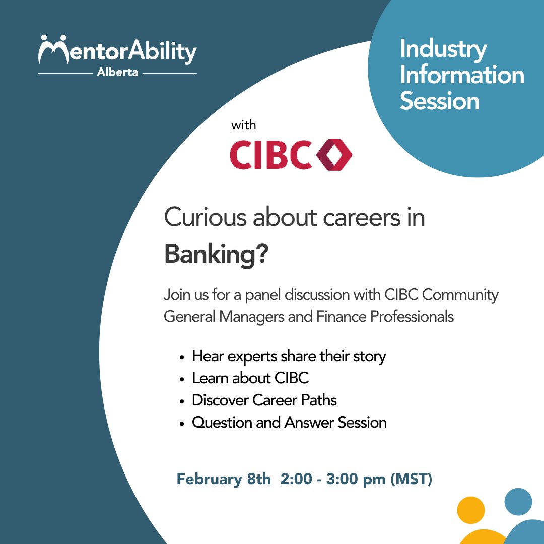 MentorAbilityAB's tweet photo. Are you a job seeker who experiences disability-related barriers to employment or a supportive employment service provider who wants to learn more about working at CIBC?

Join MentorAbility for a free Industry Information Session February 8! 

https://t.co/paYnKB2dCy https://t.co/ixD7XayILx