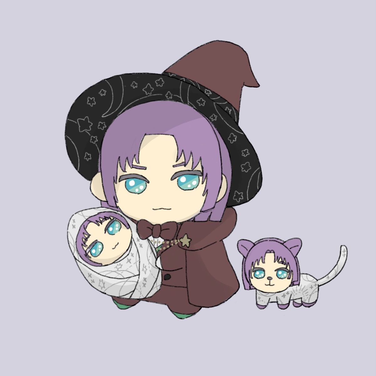 hat purple hair :3 chibi blue eyes witch hat bow  illustration images