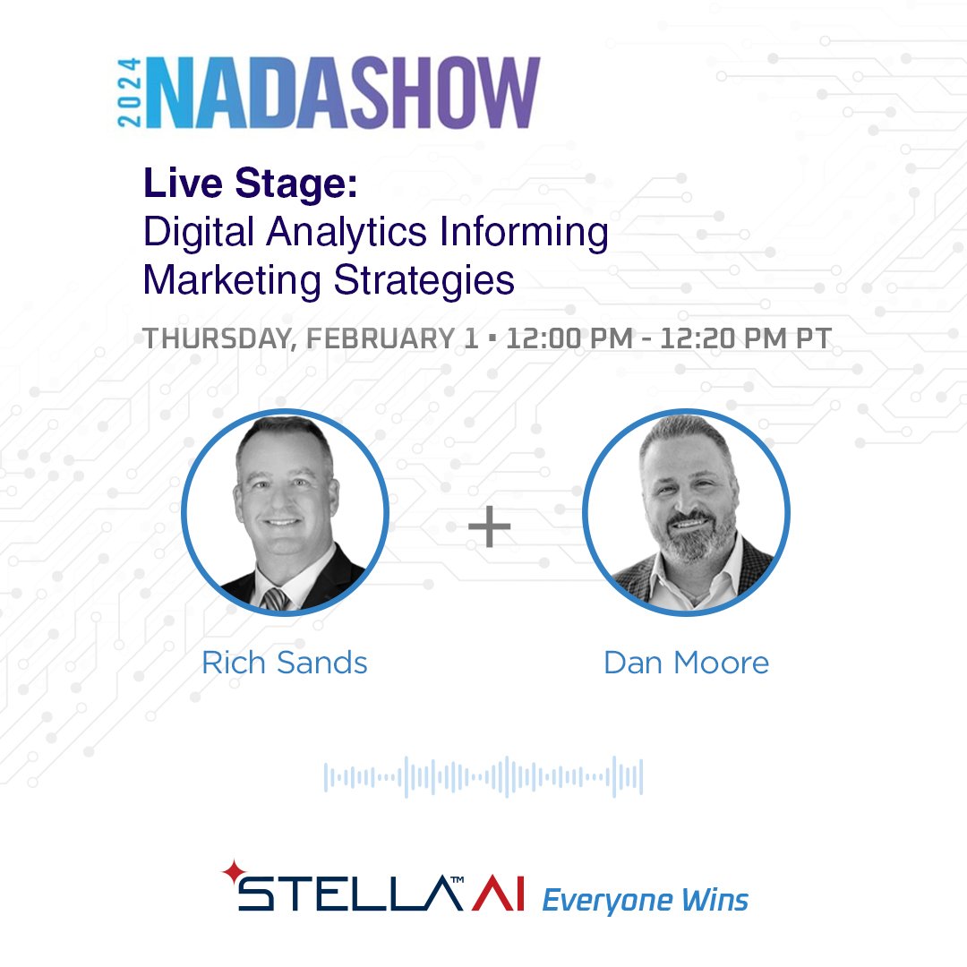 🔥 TODAY on the NADA Live Stage — 🎤 Rich Sands and Dan Moore! 🔥 ⏰ 12:00 PM 📍 NADA Live Stage in the Las Vegas Convention Center, West Hall 

#NADALive #AutomotiveInnovation #AIInMarketing #NADAShow #STELLAAI #DealerFunnel