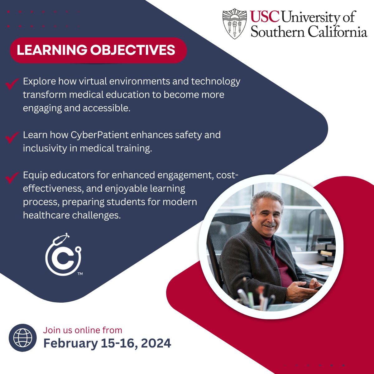 Innovations in Medical Education Conference - Join our workshop and explore how virtual training hospitals bridge the gap between theory and practice and empower learners of all styles.

Register here: cyberpatient.info/3SDpS6u

#Simulation #USC #CyberPatient #MedEd