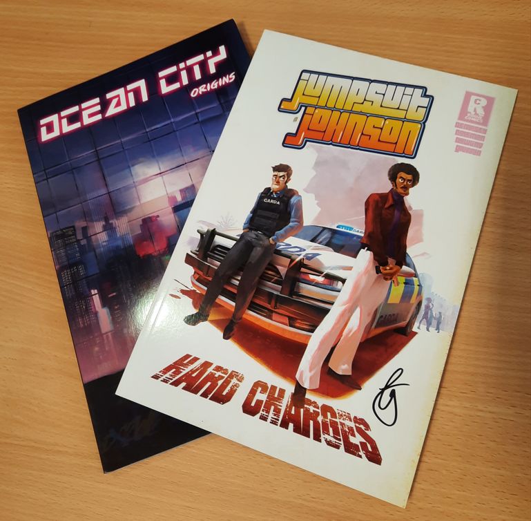 We were delighted to recently receive a very kind donation from artist, director & writer Colm Griffin of his latest published graphic novels, 'Ocean City Origins' & 'Jumpsuit Johnson'. Colm & his collaborators are doing sensational work, check out @Colgriff84 @Rogue_Comics_Ir