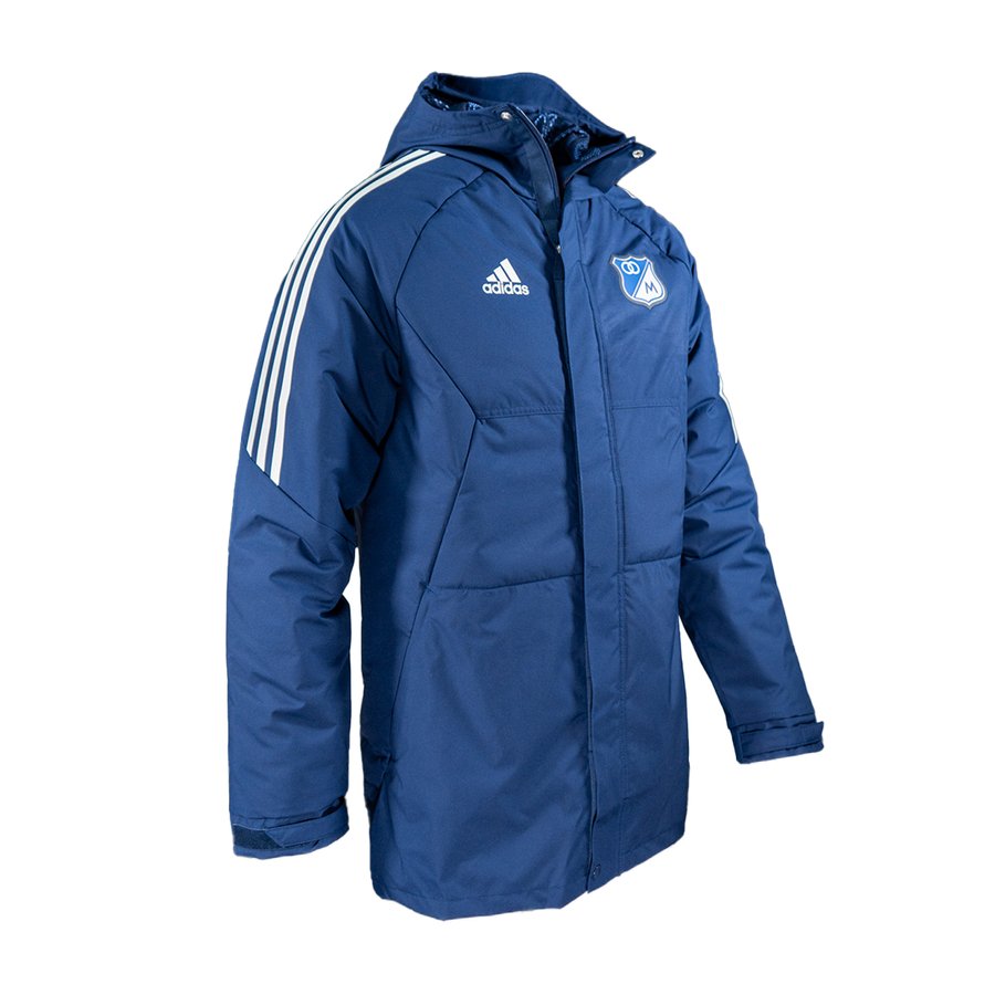 MillosDColombia's tweet photo. En la tienda de Millonarios está a la venta la chaqueta Adidas fillat larga 2023. Tiene un valor de $599,950 https://t.co/D4Mxl7RyVA