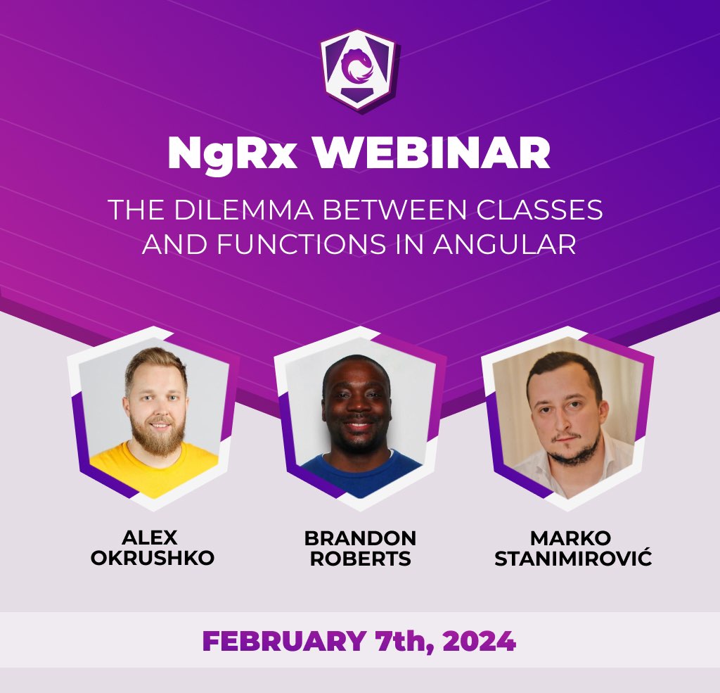 🗣️ Our upcoming FREE webinar, The Dilemma between Classes and Functions in Angular, has been RESCHEDULED to Wednesday, February 7, 2024 at 11am ET. Sign up so you don't miss the notification! ✍️ ti.to/ngrx/webinar-c…