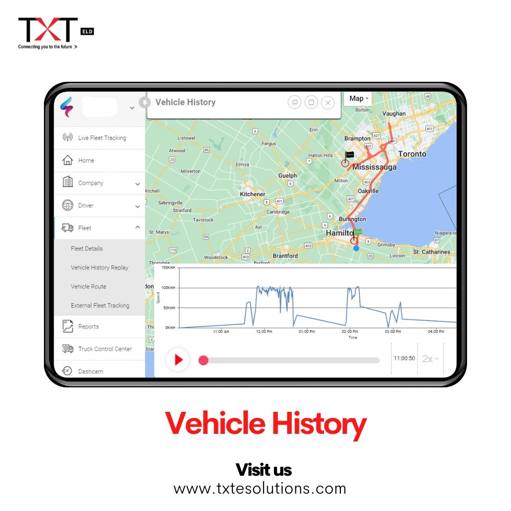 Enhance operational visibility with TXT ELD Vehicle History feature. Retrieve precise fleet journey data for accurate analysis and informed decision-making. #FleetInsights #VehicleHistory #TXT