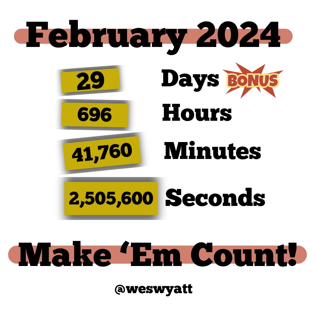 WesWyatt's tweet image. Leap year bonus day! ⏰ How will you spend yours? New skills? Fun? Reflect? Time's a gift - use it wisely!

Connect now via ➡️ weswyatt.com.

Have a DYNAMITE 🧨 day!

#HaveaDYNAMITEday #EXTRAEffort #BonusDay #LeapYear #WesAI