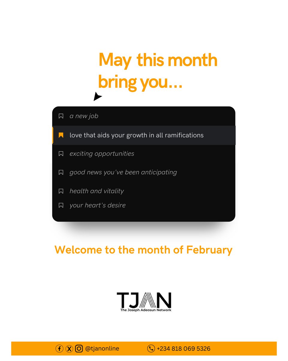 Yes, finally a new month is here and it's the month for love, lovers and loving.

It's our wish that this month brings you love in its truest form.

Happy New Month 🥰

#change #makeadifference #thejosephadeosunnetwork #TJAN #humancapitaldevelopment #february #happynewmonth