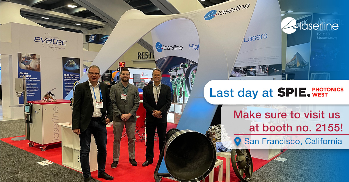 LaserlineGmbH's tweet photo. Last day at #PhotonicsWest 2024! Explore our sustainable #Laser solutions, from blue diode lasers to battery drying. Make sure to stop by Booth 2155! #Laserline #BlueLaser #DiodeLaser #LaserDrying #SPIE https://t.co/aDQWOp7mXI