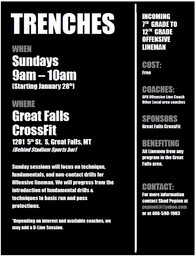 Every Sunday, I will be holding non-contact, OLine fundamentals and technique training sessions at @greatfallscrossfit . We’ll start with fundamentals and progressively work into stance options and run &amp; pass protection drills. Champions are made in the offseason.