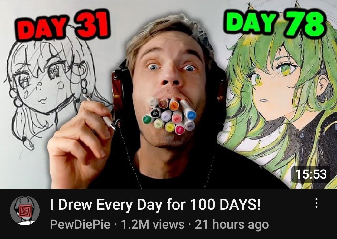 Big kudos to Pewds for doing this. If this is making you question your own improvement: stop. Everyone progresses at their own pace. 🫂 If you're hounding on him for being priviledged, he spent 10mins-1hr a day. Time we all can make. The message is consistency. 💜