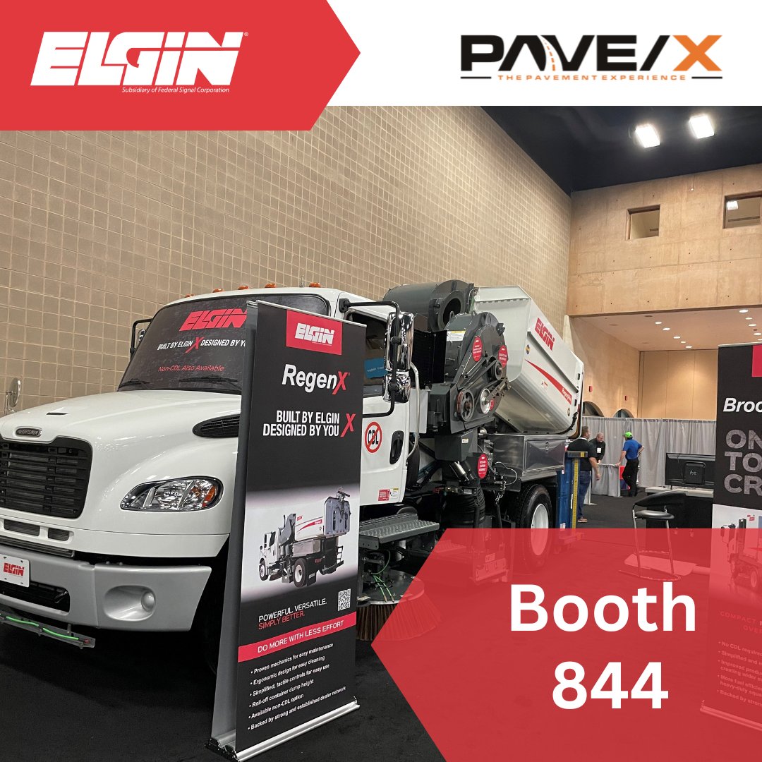 elginsweeper's tweet photo. It's the last day of PAVEX, we're at booth 844 with the Elgin RegenX and Broom Badger! #PAVEX #SanAntonio #ElginSweeper https://t.co/UBMMdLtg3p