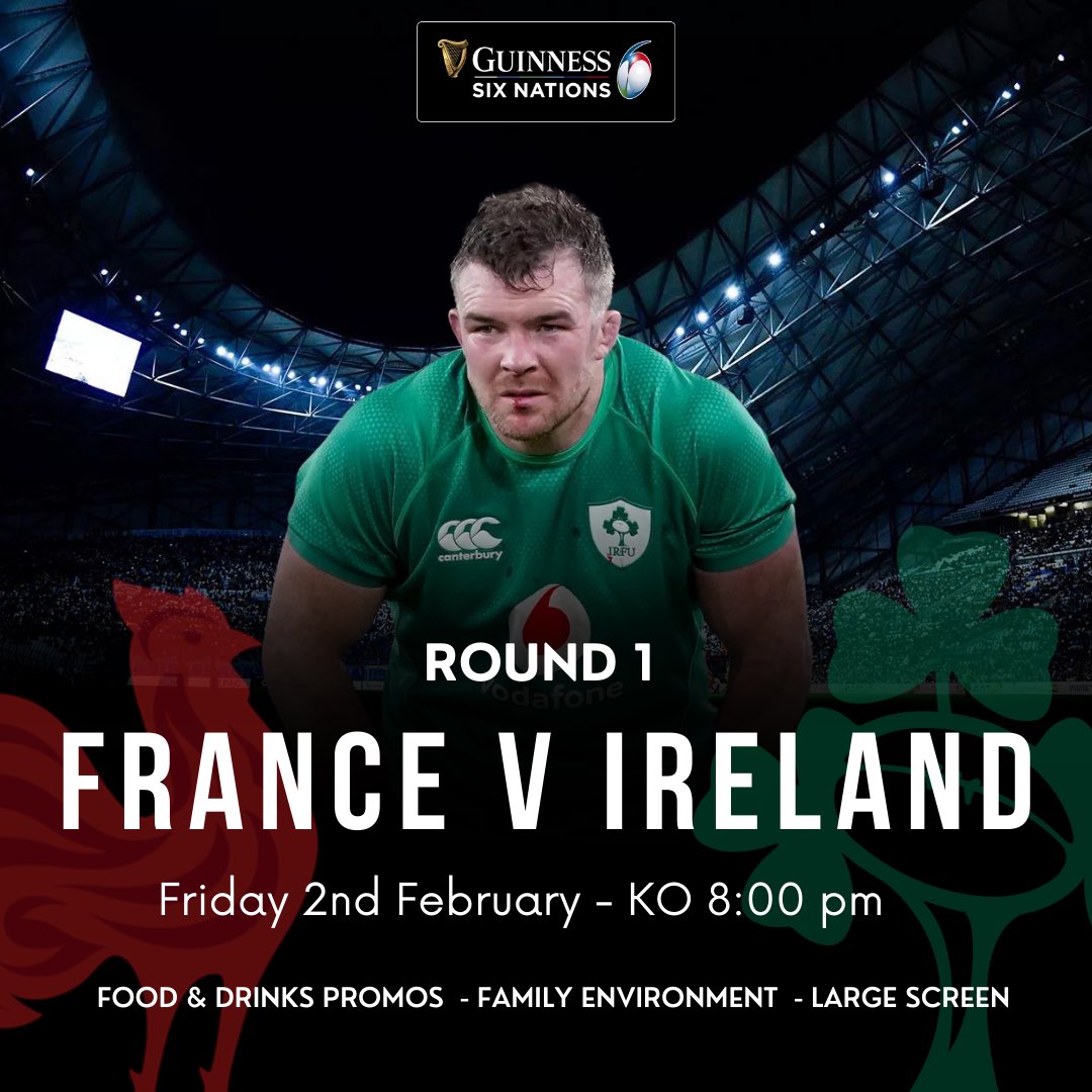 ➡️ Round 1 France v Ireland Friday 2nd February KO 8:00 pm Malahide RFC invites you down to the clubhouse this Friday for round 1 of the 6 Nations. Wingman will be doing 50% off wings on the night, and Malahide RFC will be offering €5 pints while the game is on. (T&CS apply)