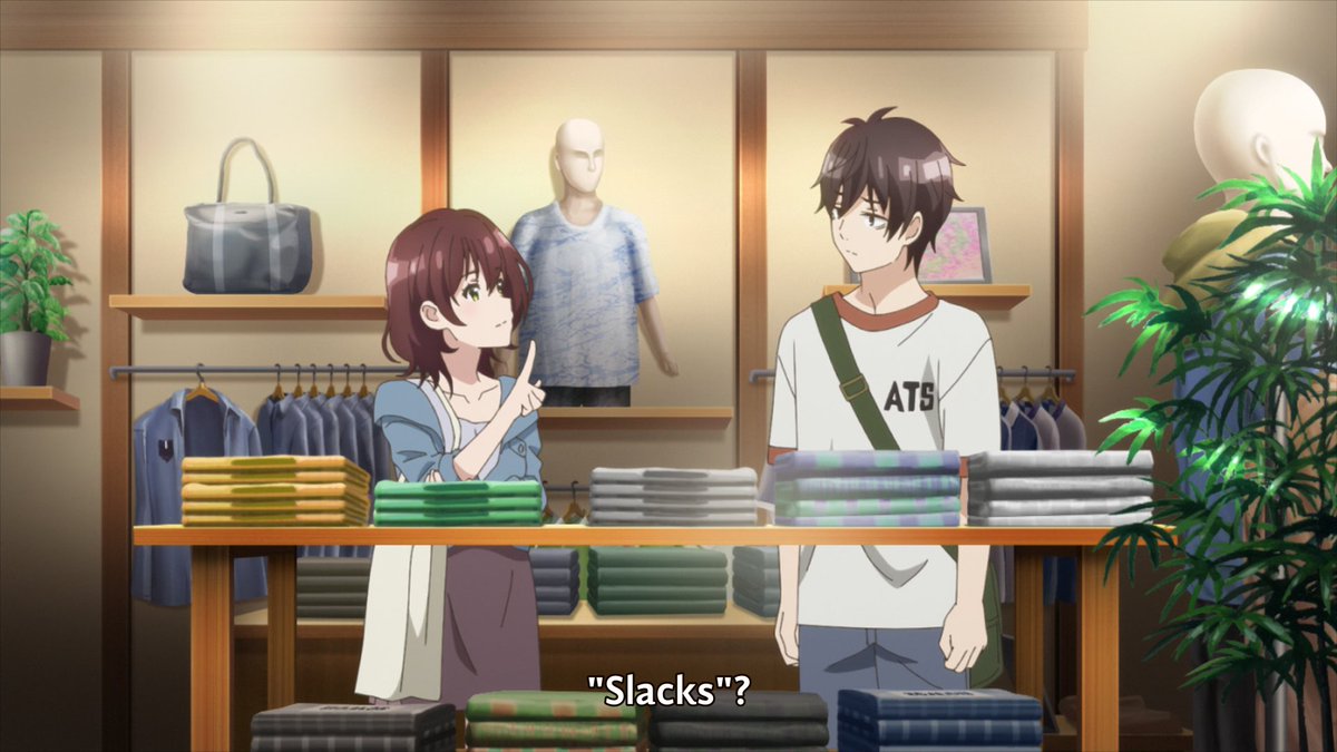 BioGenx2b's tweet photo. In this scene, she refers to pants with "pantsu" パンツ(usu. underpants) instead of the typical "zubon" ズボン (🇫🇷 jupon).

They fucked up the entire joke where just explaining it would take two words. It doesn't even make sense at all.

#JakuCharaTomozakiKun #LocalizationFail