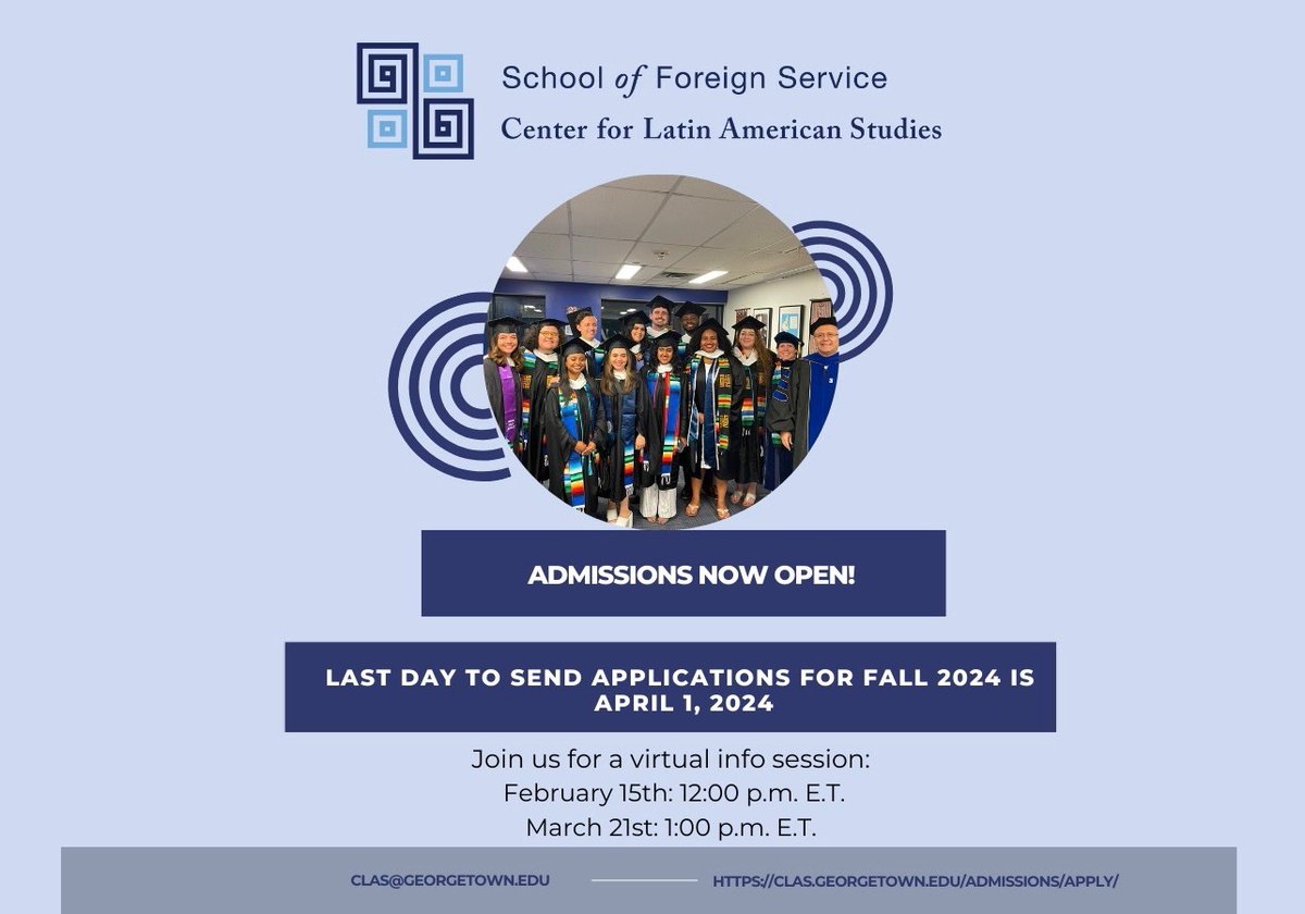 Applications for the M.A. are open! The final application deadline for Fall 2024 is April 1st, 2024.

For more information on the application process, join us for a virtual info session: georgetown.zoom.us/j/2026870140
February 15th: 12:00 pm ET
March 21st: 1:00 pm ET