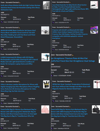 Latest recap of freebie bot success free for members! Projectors, knife sets, Bed in a bag, beauty supplies, and more! Thousands have been made already!  Use code EVE2024 at whop.com/marketplace/ev… to join us today!