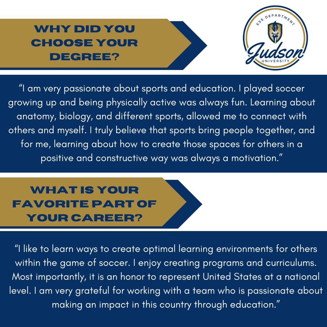 judsonESS's tweet photo. This week's ESS Alumni Spotlight is Eloisa Borreguero! It was awesome to hear about her time @judsonu and her current position with the U.S Soccer Federation! She also gave some great advice to current students, Thank you Eloisa! #judsoness https://t.co/cDESy9wFZ4