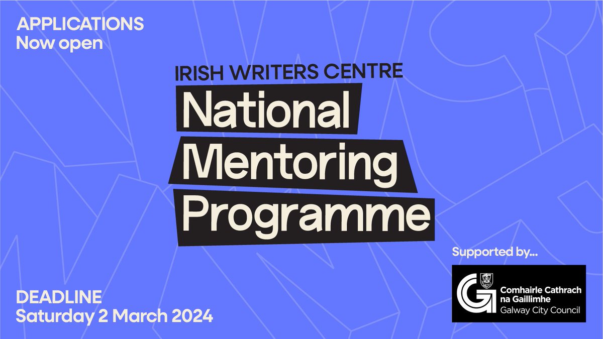 Applications are open for the @IrishWritersCtr  #NationalMentoringProgramme 2024!

This opportunity is for writers living on the island of Ireland to receive sustained mentoring from an acclaimed Irish writer.

Proudly supported by @GalwayCityCo.

See irishwriterscentre.ie/national-mento…