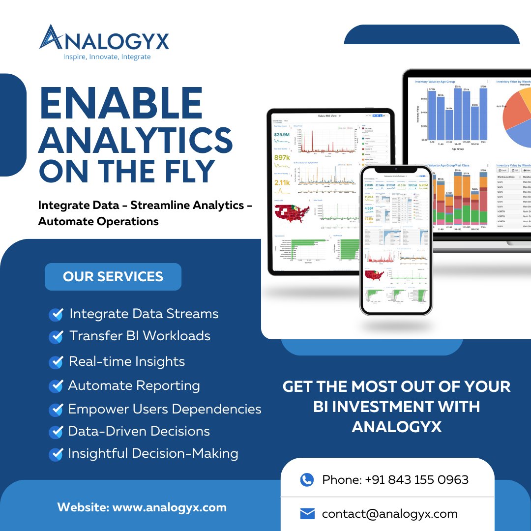 Analogyx_'s tweet image. Elevate your data game with Analogyx BI platform! 🚀
Integrate Data seamlessly, Streamline Analytics effortlessly, and Automate Operations for unmatched efficiency.
Powering your journey from insights to actions. 🔍📊
#AnalogyxBI #DataIntegration #AnalyticsAutomation #Analogyx