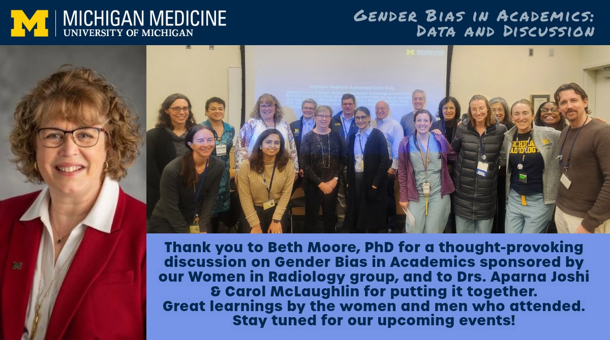 We thank Bethany Moore, Ph.D. @bmoore_beth from @UMMicroImmuno for presenting to @UMichRadiology Women in Radiology, 'Gender Bias in Academics.' medicine.umich.edu/dept/immunolog… medicine.umich.edu/dept/radiology….