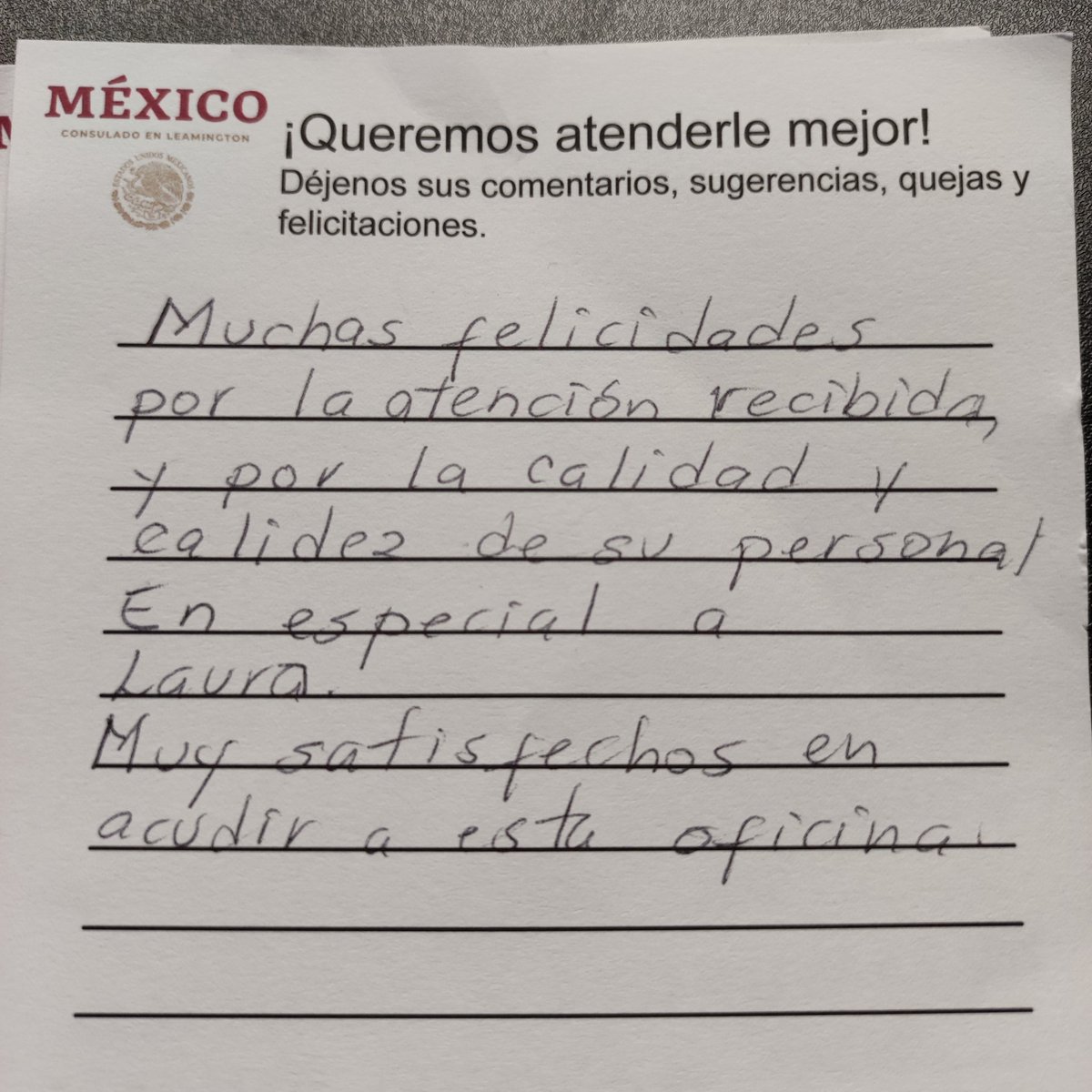 ConsulMexLea's tweet photo. Nuestra mayor #Recompensa es su satisfacción. Sus comentarios nos #Motivan a seguir trabajando para acercar el #Consulado a la #Comunidad y ejercer una diplomacia #Cercana #Humana #Comprometida #Igualitaria @aliciabarcena @r_velascoa @SRE_mx @jaime_vbt https://t.co/VCOwL5gIiU