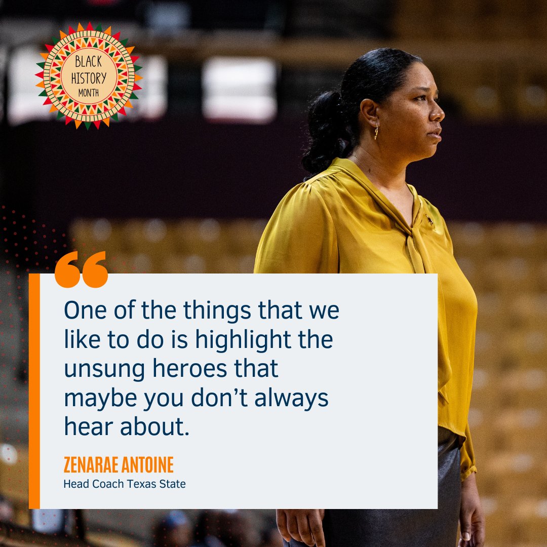 WBCA1981's tweet photo. Texas State head coach Zenarae Antoine uses her platform to celebrate Black culture and history by highlighting the unsung heroes. #BlackHistoryMonth

📸: Jill Williams
📸: Appalachian State Athletics
@txstatewbb
@txstatebobcats
@Coach_Z_Antoine https://t.co/7LiIigESJQ