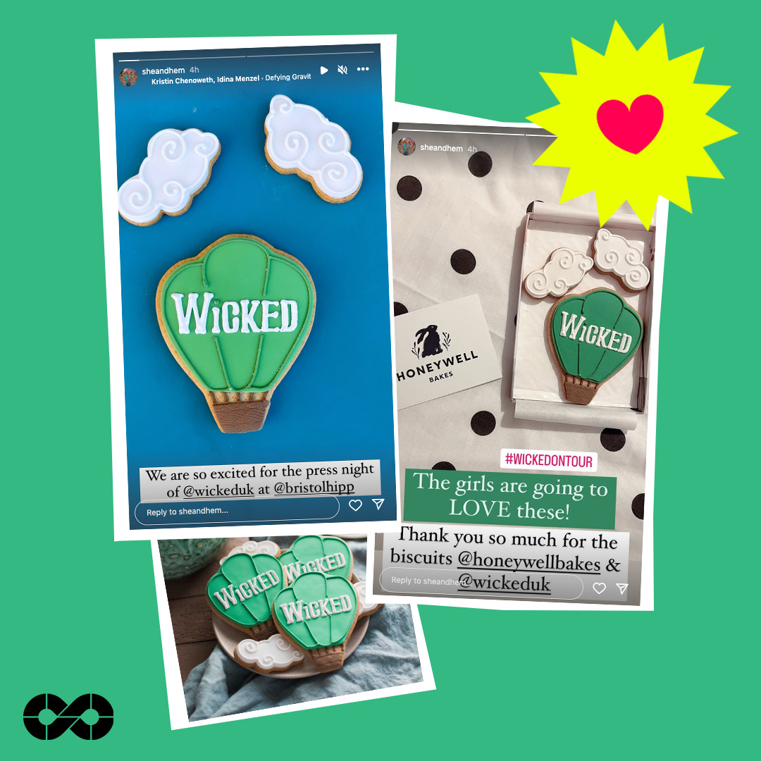 Themed cookies to celebrate #WickedOnTour landing in Bristol! You can catch the iconic gravity-defying show at the Bristol Hippodrome until 25th February 2024 💚
