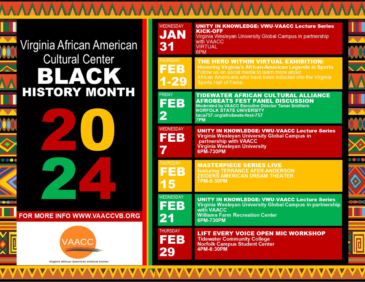 VABeachArts's tweet photo. Happy Black History Month! Celebrate with several events, both in-person and virtual, hosted by @CityofVaBeach Arts & Humanities Commission grantee @VAACCVB throughout the month.
Learn more at https://t.co/8aO2n626tc.
#vbarts #BlackHistoryMonth https://t.co/9ul8ivfXS4