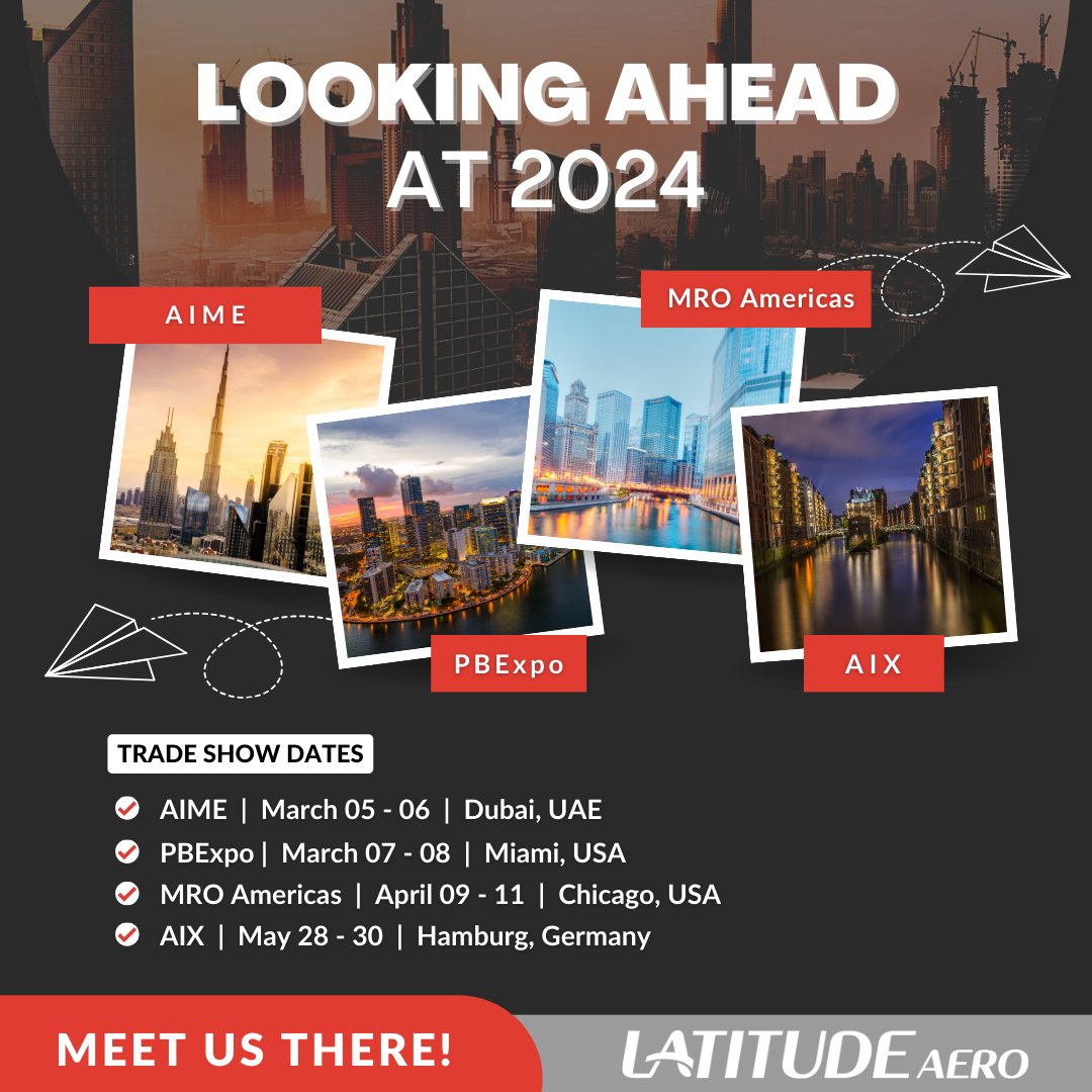 🌐 The 2024 trade show season is here! Check out Latitude Aero's lineup for the first half of the year. We're excited to connect with you, engage in face-to-face discussions, and discover how we can tailor our services to meet your unique interior needs. See you there! ✈️…