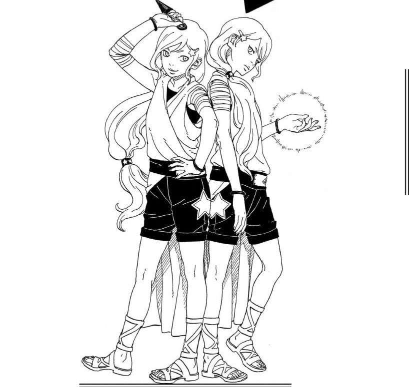 Boruto: Two Blue Vortex Volume 1 carries on the tradition of fan drawings being turned into actual shinobi’s by Ikemoto.

(This has been an ongoing theme by Ikemoto to fill the in-between vol pages with fan-submitted drawings and then redrawing them to fit the Shinobi world)