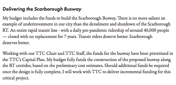 BREAKING! <a href="/MayorOliviaChow/">Mayor Olivia Chow 🇨🇦</a> keeps her promise to transit riders and funds the #Scarborough busway.🔥🥳

Thank you to the 100s of volunteers who made this happen, and to Mayor Olivia Chow for listening.

Image from the Mayor's just-published proposed budget: toronto.ca/legdocs/mayora…