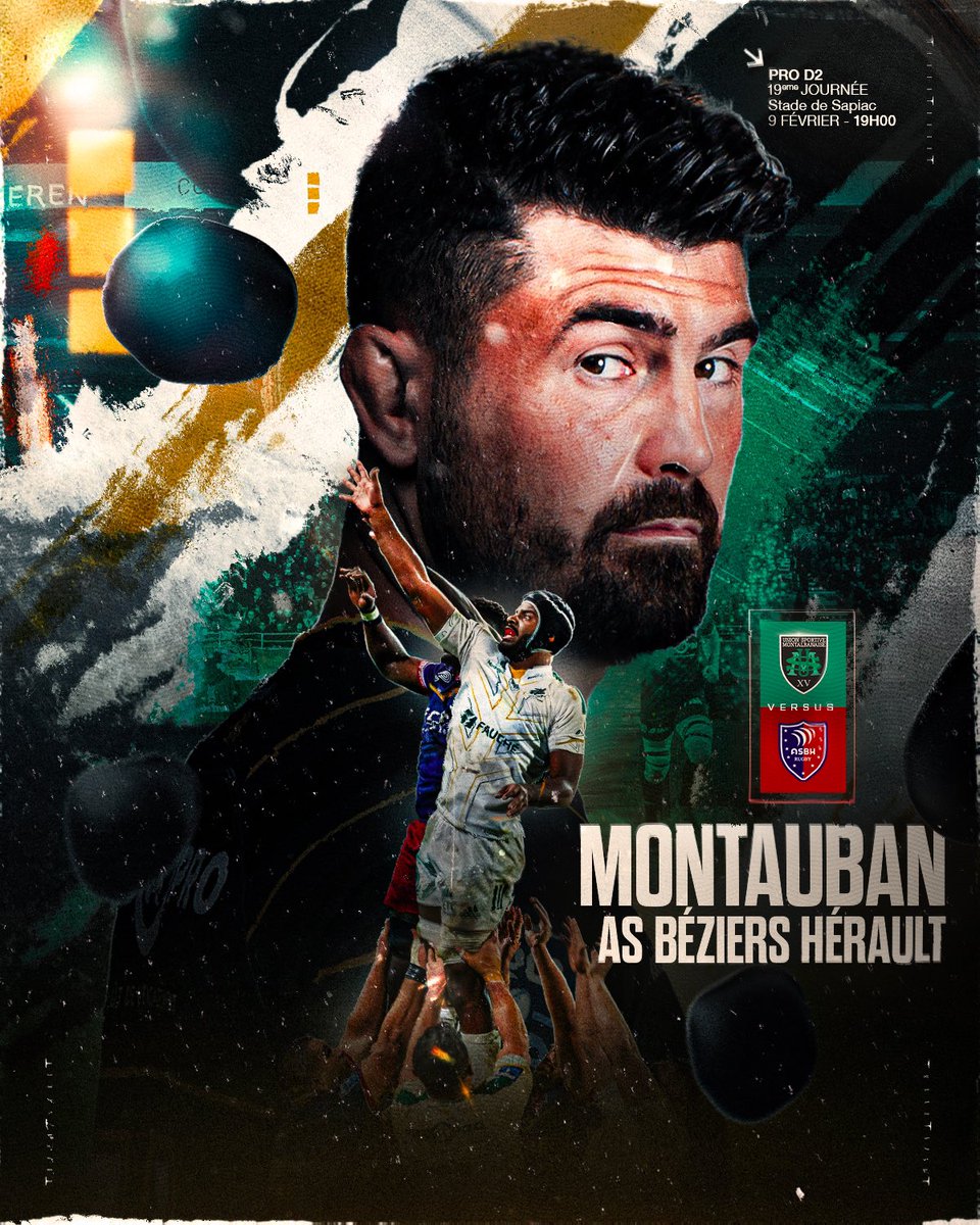 𝗠𝗼𝗻𝘁𝗮𝘂𝗯𝗮𝗻 🆚 𝗕𝗲𝘇𝗶𝗲𝗿𝘀

Pour le prochain match à Sapiac, nos 𝙑𝙚𝙧𝙩 &amp; 𝙉𝙤𝙞𝙧 auront besoin de tout votre soutien, ils reçevront l’<a href="/asbhofficiel/">ASBH Officiel</a> pour le compte de la 19ème journée de <a href="/rugbyprod2/">Rugby PRO D2</a> ! 👊

📆 9/02
⌚19H00
🏟️ Stade de Sapiac
🆚 <a href="/asbhofficiel/">ASBH Officiel</a>