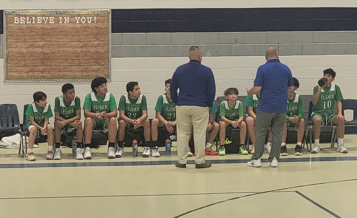 Definition of discipline, all eyes on coach when he speaks. 7th grade <a href="/Slider_Middle/">William D. Slider Middle School</a> basketball played with grit all game and came so close. Keep grinding boys!! 💪 🏀😤