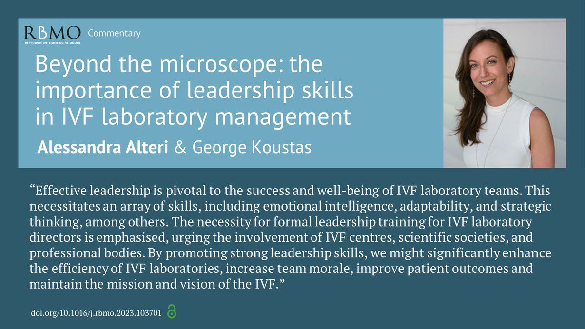 A new commentary from @alteri_ale & George Koustas looks at the pivotal role of leadership in IVF labs, and suggests that enhancing leadership skills could improve efficiency, team morale, and patient outcomes.
 
Read it from our in-press articles now
 
 doi.org/10.1016/j.rbmo…