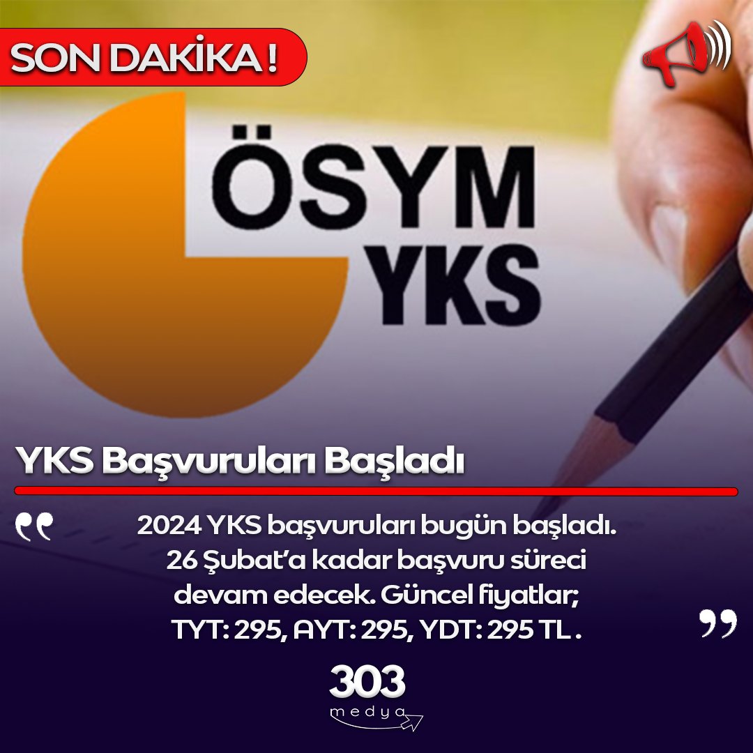 2024 YKS başvuruları bugün başladı. 26 Şubat’a kadar başvuru süreci devam edecek.
Güncel fiyatlar; TYT: 295, AYT: 295, YDT: 295 TL .
#sondakika #haber #yks #başvuru