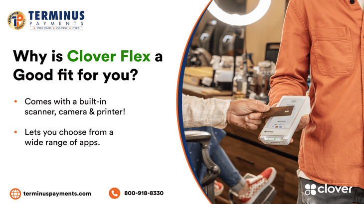 terminuspayment's tweet photo. #CloverFlex is the #1 Choice for Wireless Handheld Device.  Ask us how you can get a FREE Clover Flex today for your business! 800-918-8330 https://t.co/0spn5Esmaz