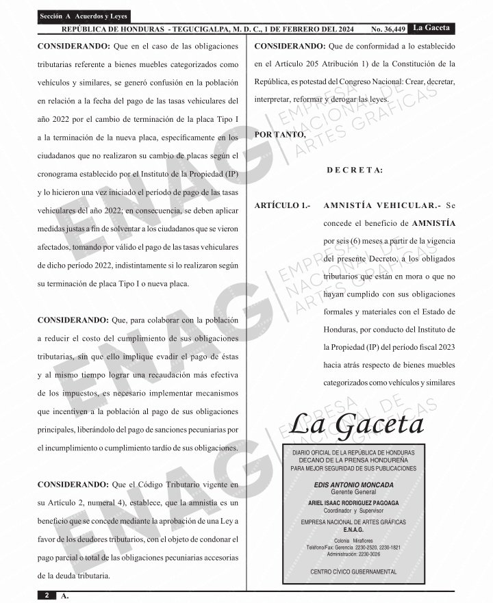 MSinReservasHN's tweet photo. Publicado en el Diario Oficial La Gaceta Aministía Vehicular y de la ENEE.
#Honduras https://t.co/yGSvVWdgsd